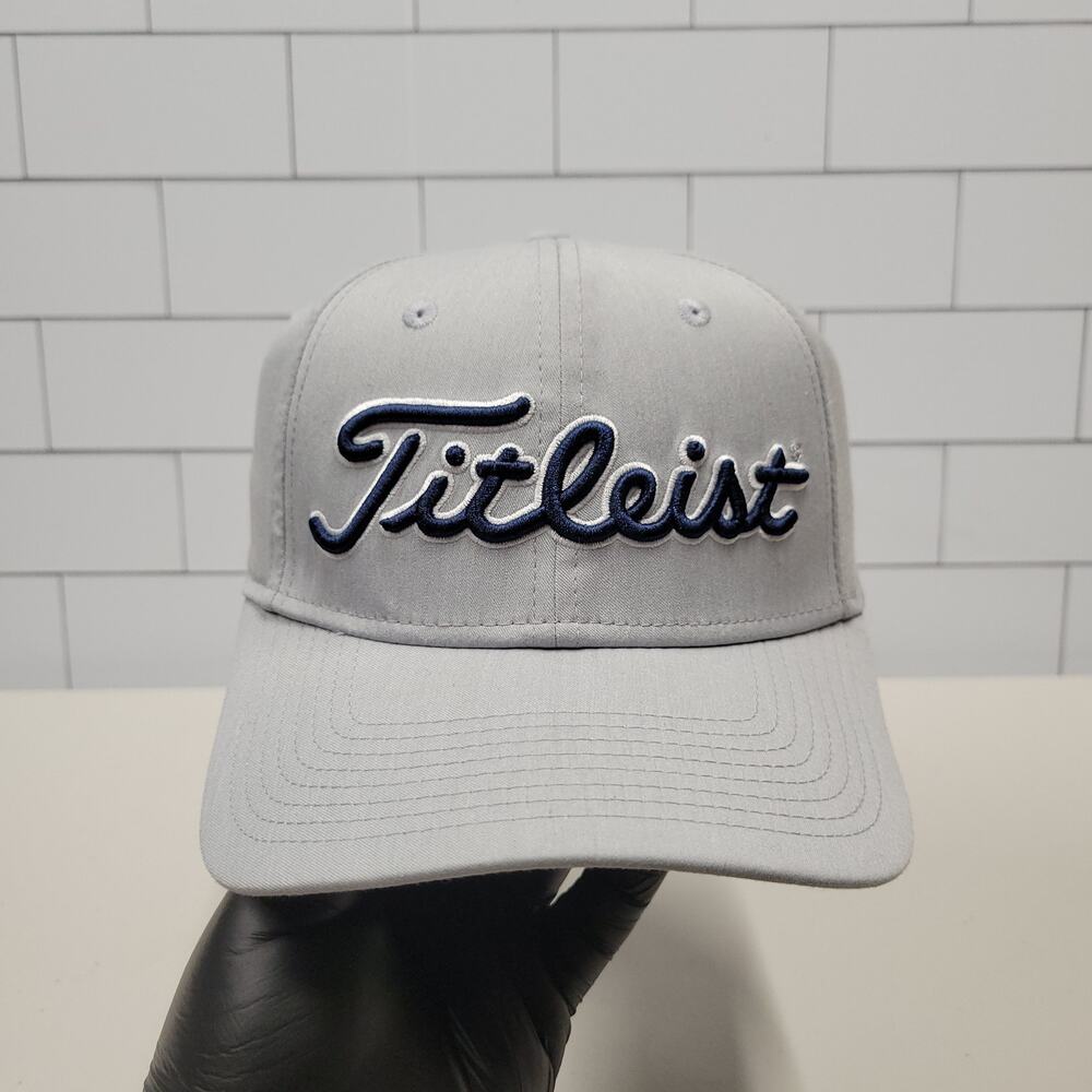 Titleist Tour Performance Golf Hat S/M Gray Navy Blue Embroidered Logo Fitted